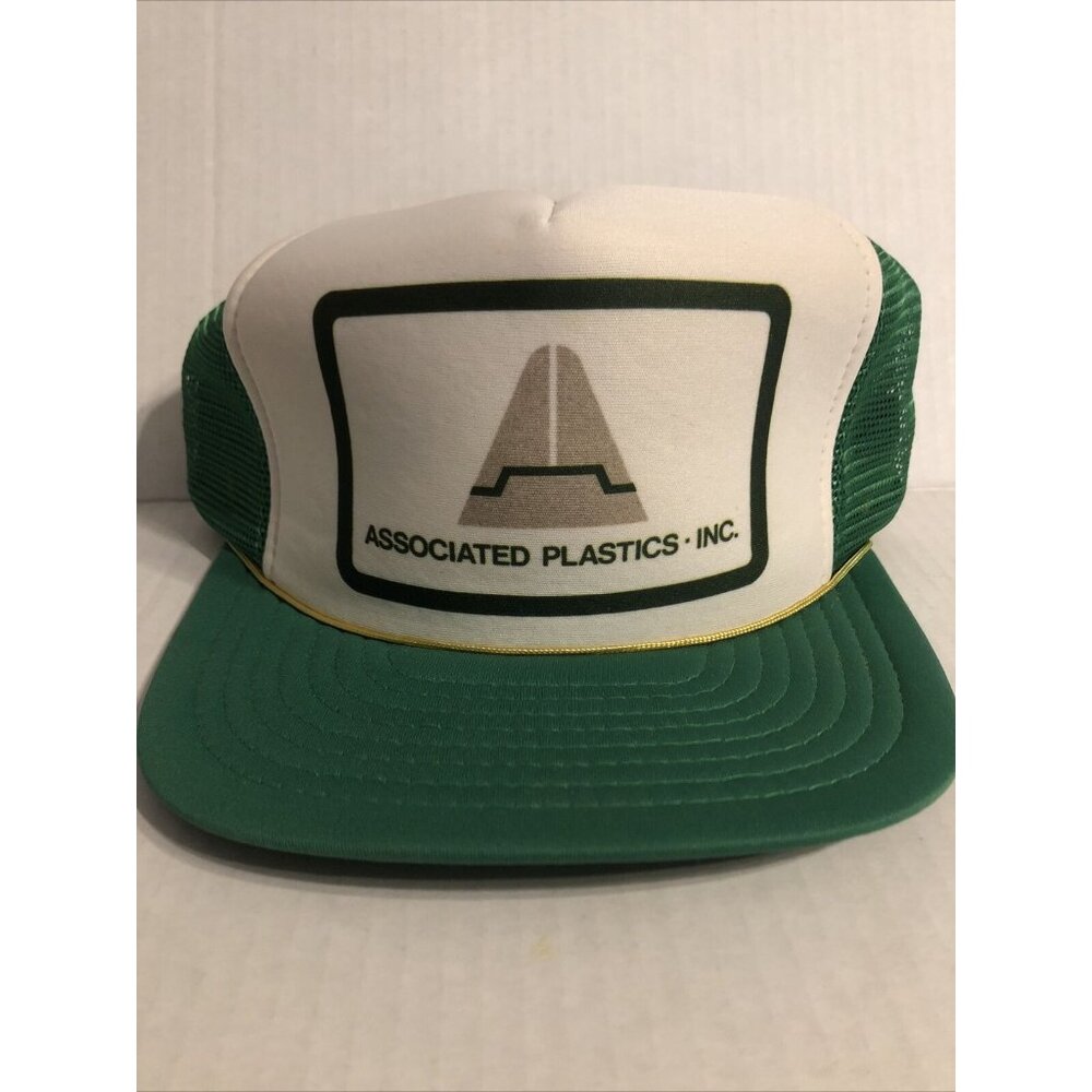 Associated Plastics, Inc Green White Mesh Snapback Trucker Cap Flat Bill Tall